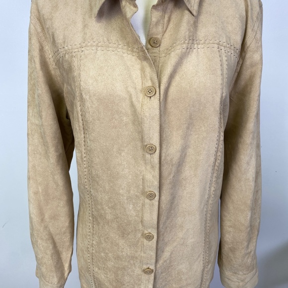 Croft & Barrow Tan Faux Suede Long Sleeve Button Down Collared Shirt - Picture 7 of 16